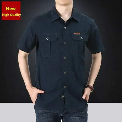 2025. gada vasaras karstā izpārdošana Vīriešu kokvilnas krekli ar īsām piedurknēm Modes brīvi elpojoši topi Augstas kvalitātes vīriešu darba kravas krekli Lielizmēra