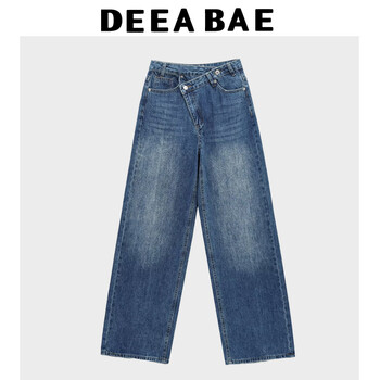 DEEABAE Jeans Women 2025 Fashion Spring New Arrivals All-match Basic παντελόνι Ασύμμετρο τζιν με διπλό στήθος με φαρδύ πόδι