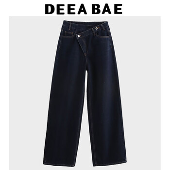 DEEABAE Jeans Women 2025 Fashion Spring New Arrivals All-match Basic παντελόνι Ασύμμετρο τζιν με διπλό στήθος με φαρδύ πόδι