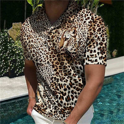 Luksuslik Leopard Polosärk Meestele Suvine 3D Prindiga Graafik Naiste Revääri nööb Lühikeste Varrukatega Hip Pop Golf T-särk Uued Meeste Riided