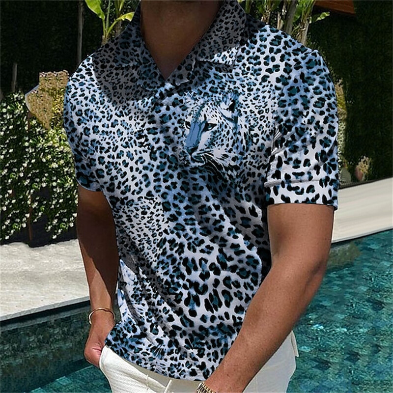 Luksuslik Leopard Polosärk Meestele Suvine 3D Prindiga Graafik Naiste Revääri nööb Lühikeste Varrukatega Hip Pop Golf T-särk Uued Meeste Riided