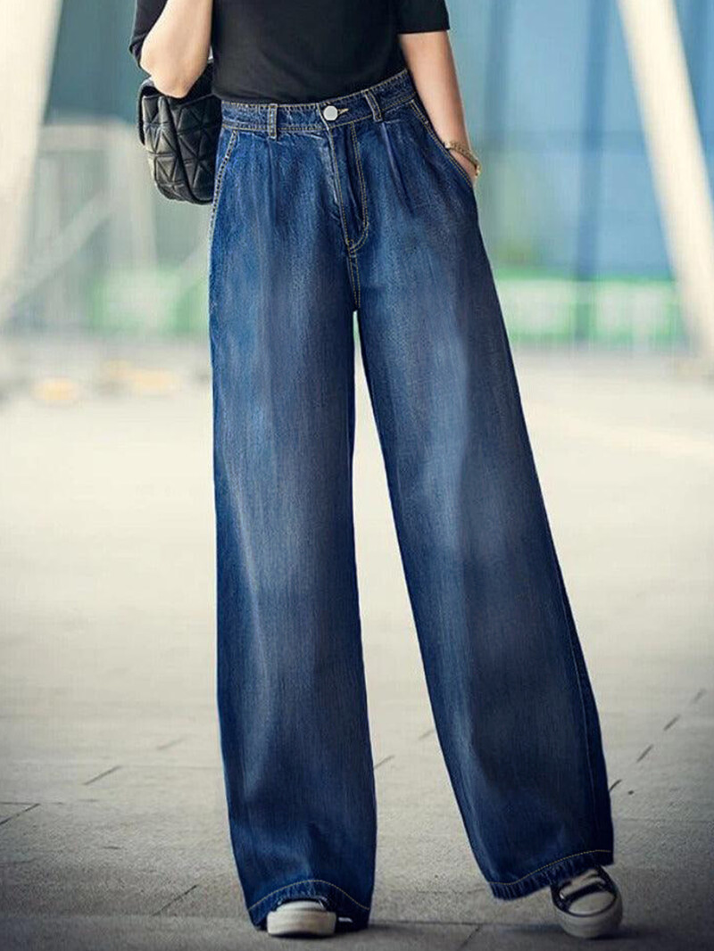 Naiste avarad laia säärega teksad, sirge säärega korea püksid, lõdvestunud õmblemine, teksapüksid