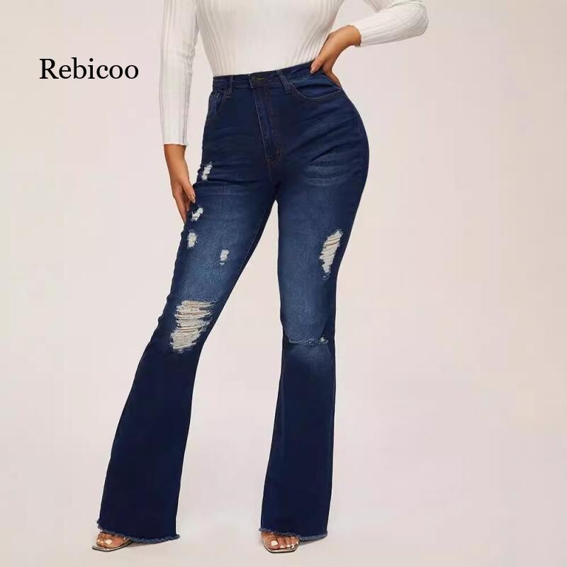 Nauji High Street Fashion Moteriški džinsai Europietiški ir amerikietiški didelio elastingumo plėšyti džinsai kelnės aukštu juosmeniu