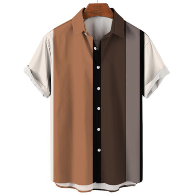 Vyriški havajietiški marškiniai su vasarine juostele marginti trumpomis rankovėmis marškiniai su atvartu, dideli vyriški gatvės drabužiai, mada, laisvalaikio socialinė viršūnė