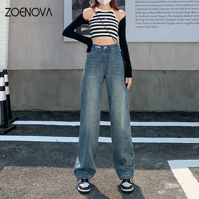 ZOENOVA Aukštos kokybės pavasario naujos plačios kelnės Moteriški džinsai Madingi tiesūs laisvalaikio gatvės Y2K Retro Soft Cargo džinsinės kelnės
