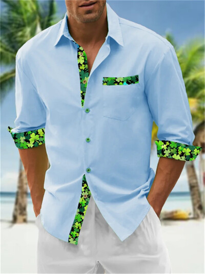 2024 m. Nauji vyriški „Fleme Pocket“ ilgomis rankovėmis apverčiami apykakle marginti marškinėliai „Tiki Vacation“ laisvalaikio havajietiški marškiniai Patogūs ir minkšti S-6XL