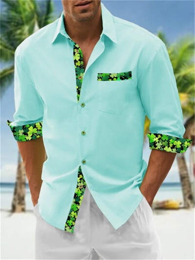 2024 m. Nauji vyriški „Fleme Pocket“ ilgomis rankovėmis apverčiami apykakle marginti marškinėliai „Tiki Vacation“ laisvalaikio havajietiški marškiniai Patogūs ir minkšti S-6XL