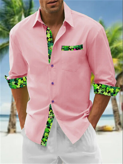 2024 m. Nauji vyriški „Fleme Pocket“ ilgomis rankovėmis apverčiami apykakle marginti marškinėliai „Tiki Vacation“ laisvalaikio havajietiški marškiniai Patogūs ir minkšti S-6XL