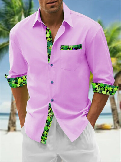 2024 m. Nauji vyriški „Fleme Pocket“ ilgomis rankovėmis apverčiami apykakle marginti marškinėliai „Tiki Vacation“ laisvalaikio havajietiški marškiniai Patogūs ir minkšti S-6XL