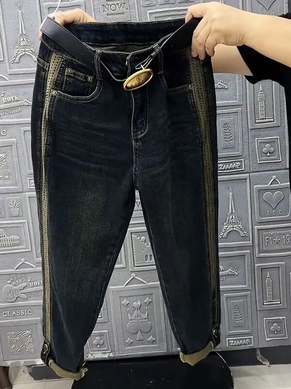 Korejas mode 2024. gada pavasara rudens harēms džinsi, sieviešu džinsi ar augstu vidukli, brīvi, labi piemērotas Taisnas džinsa bikses, sieviešu džinsu bikses 4 XL