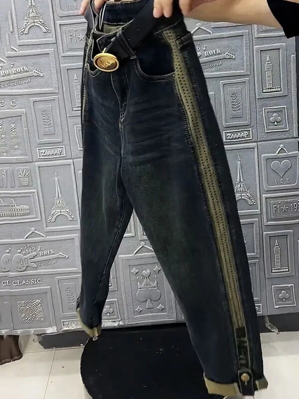 Korejas mode 2024. gada pavasara rudens harēms džinsi, sieviešu džinsi ar augstu vidukli, brīvi, labi piemērotas Taisnas džinsa bikses, sieviešu džinsu bikses 4 XL