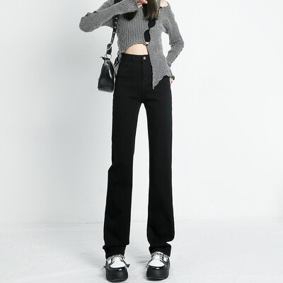 Rudens nauji moteriški tamprūs džinsai aukštu juosmeniu Ploni tiesūs vintažiniai skalbti džinsiniai kelnės Madingi korėjietiški gatvės Y2K moteriški drabužiai