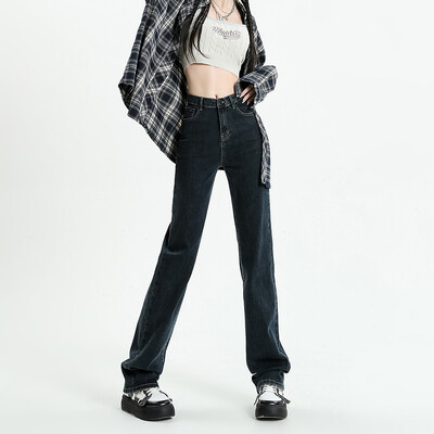 Rudens nauji moteriški tamprūs džinsai aukštu juosmeniu Ploni tiesūs vintažiniai skalbti džinsiniai kelnės Madingi korėjietiški gatvės Y2K moteriški drabužiai