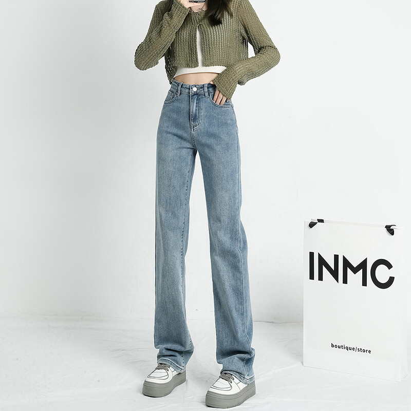 Rudens nauji moteriški tamprūs džinsai aukštu juosmeniu Ploni tiesūs vintažiniai skalbti džinsiniai kelnės Madingi korėjietiški gatvės Y2K moteriški drabužiai