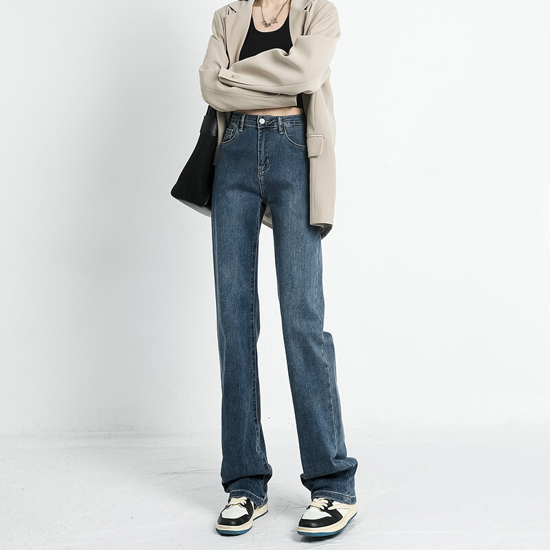 Rudens nauji moteriški tamprūs džinsai aukštu juosmeniu Ploni tiesūs vintažiniai skalbti džinsiniai kelnės Madingi korėjietiški gatvės Y2K moteriški drabužiai