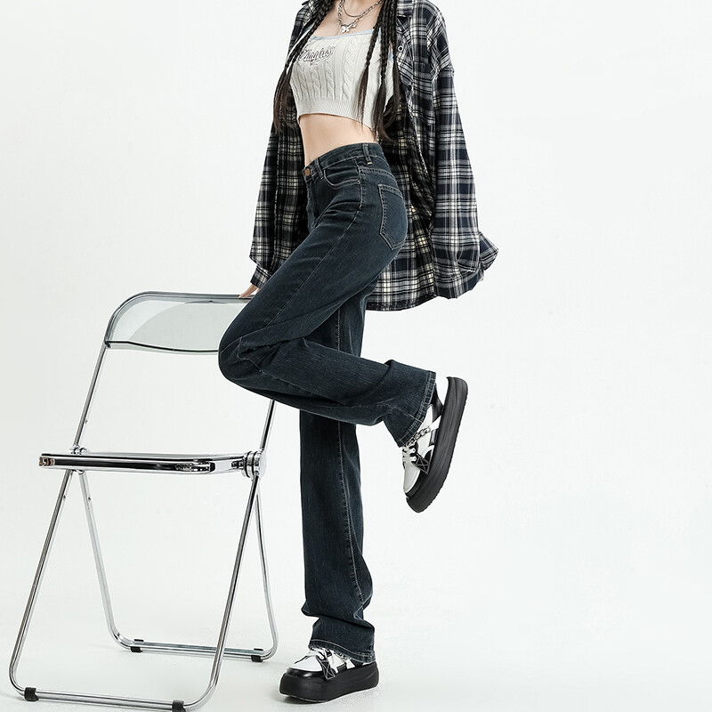 Rudens nauji moteriški tamprūs džinsai aukštu juosmeniu Ploni tiesūs vintažiniai skalbti džinsiniai kelnės Madingi korėjietiški gatvės Y2K moteriški drabužiai