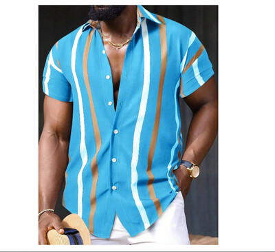 2024 m. havajietiški marškiniai vyriški trumpomis rankovėmis dryžuoti marškiniai su atlapais vasaros mados gatvės aukštos kokybės patogūs drabužiai