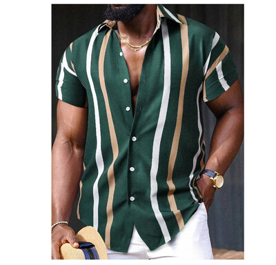 2024 m. havajietiški marškiniai vyriški trumpomis rankovėmis dryžuoti marškiniai su atlapais vasaros mados gatvės aukštos kokybės patogūs drabužiai