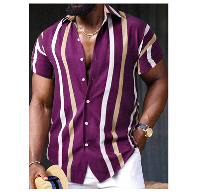 2024 m. havajietiški marškiniai vyriški trumpomis rankovėmis dryžuoti marškiniai su atlapais vasaros mados gatvės aukštos kokybės patogūs drabužiai