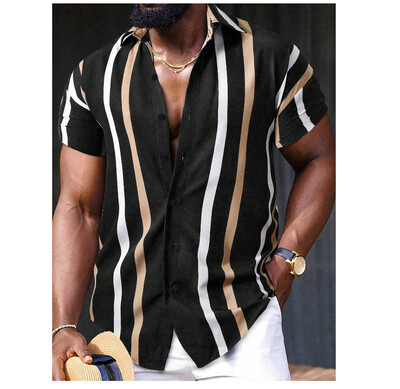 2024 m. havajietiški marškiniai vyriški trumpomis rankovėmis dryžuoti marškiniai su atlapais vasaros mados gatvės aukštos kokybės patogūs drabužiai