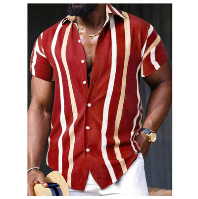 2024 m. havajietiški marškiniai vyriški trumpomis rankovėmis dryžuoti marškiniai su atlapais vasaros mados gatvės aukštos kokybės patogūs drabužiai