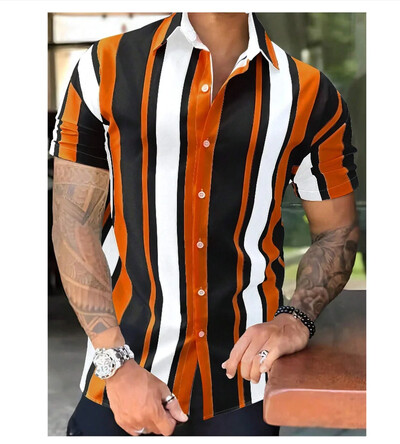 2024 m. havajietiški marškiniai vyriški trumpomis rankovėmis dryžuoti marškiniai su atlapais vasaros mados gatvės aukštos kokybės patogūs drabužiai