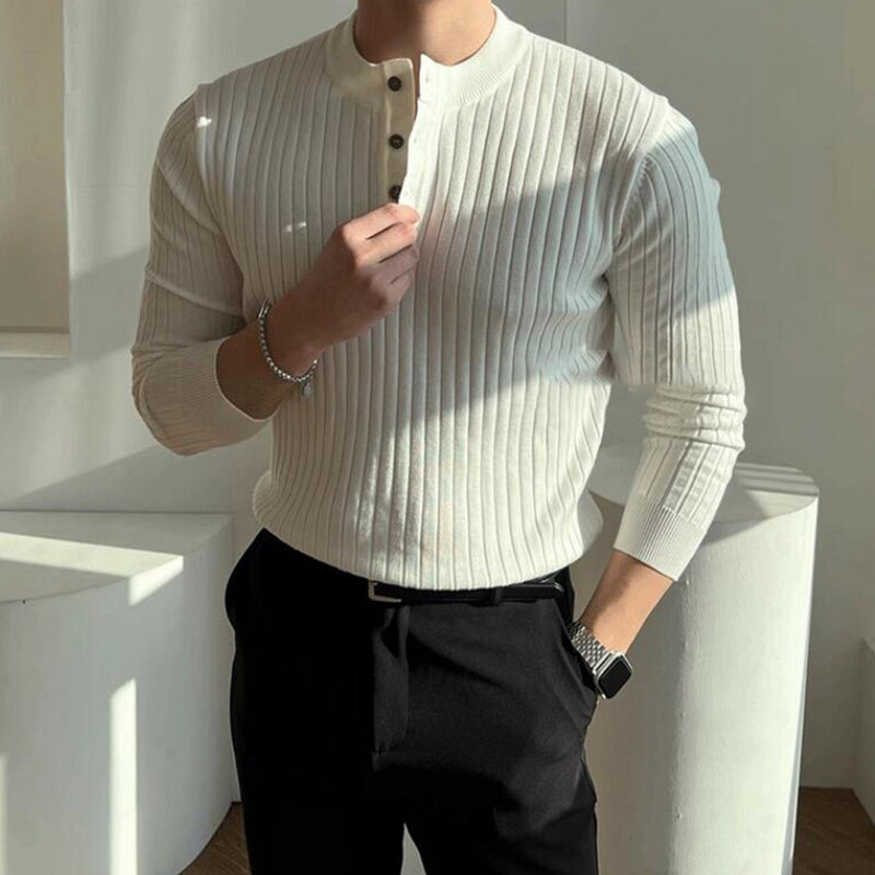 Gatvės drabužiai madingi vyriški megzti marškinėliai Vintažiniai vienspalviai sagomis su siauru kaklu megzti marškinėliai vyrams pavasario madingi ploni džemperiai