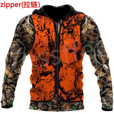 Tessffel 3DPrint Camo Deer Hunting Tetoválás Animal Hunter Férfi/Női Új divat dzseki, cipzáras Vicces kapucnis kapucnis hosszú ujjú utcai viselet S14