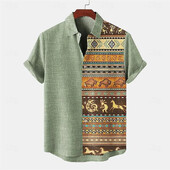 Moodne ja minimalistlik 3D puuvillane ja linane lühikeste varrukatega särk, mugav kuummüük suvel ja sügisel, Aafrika tribal