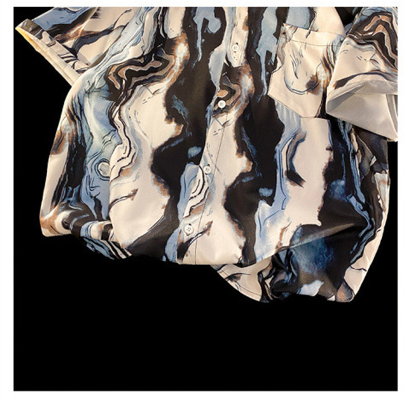 Madingi vyriški dizainerio drabužiai japoniško stiliaus abstrakčios spaudos marškinėliai trumpomis rankovėmis Y2K vasaros nauji vyriški hiphopo havajų paplūdimio marškiniai