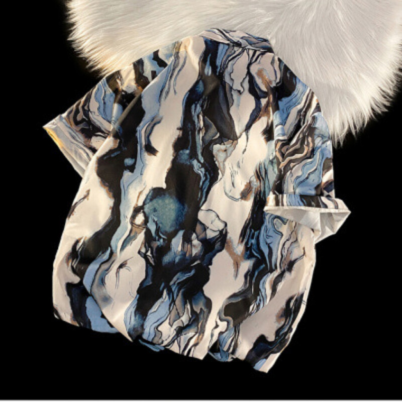 Madingi vyriški dizainerio drabužiai japoniško stiliaus abstrakčios spaudos marškinėliai trumpomis rankovėmis Y2K vasaros nauji vyriški hiphopo havajų paplūdimio marškiniai