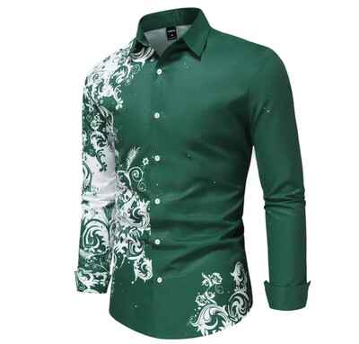 Vyriški marškiniai pavasario/vasaros abstrakčiojo rašto 3D spausdinimu ilgomis rankovėmis užsegami marškinėliai Tiki serijos verslo laisvalaikio marškiniai