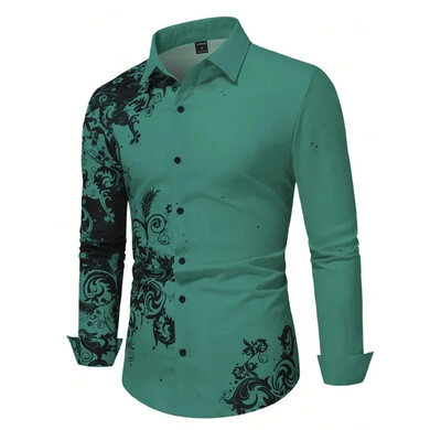 Vyriški marškiniai pavasario/vasaros abstrakčiojo rašto 3D spausdinimu ilgomis rankovėmis užsegami marškinėliai Tiki serijos verslo laisvalaikio marškiniai