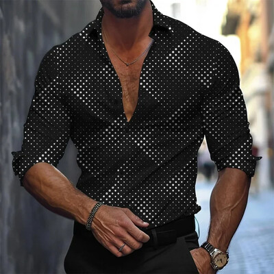 Vyriški marškiniai pavasario/vasaros abstrakčiojo rašto 3D spausdinimu ilgomis rankovėmis užsegami marškinėliai Tiki serijos verslo laisvalaikio marškiniai