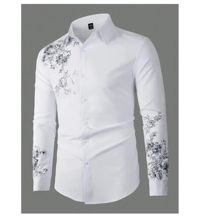 Vyriški marškiniai pavasario/vasaros abstrakčiojo rašto 3D spausdinimu ilgomis rankovėmis užsegami marškinėliai Tiki serijos verslo laisvalaikio marškiniai