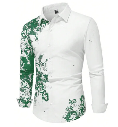 Vyriški marškiniai pavasario/vasaros abstrakčiojo rašto 3D spausdinimu ilgomis rankovėmis užsegami marškinėliai Tiki serijos verslo laisvalaikio marškiniai