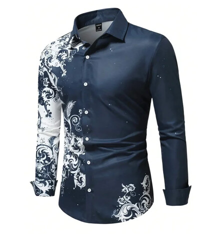 Vyriški marškiniai pavasario/vasaros abstrakčiojo rašto 3D spausdinimu ilgomis rankovėmis užsegami marškinėliai Tiki serijos verslo laisvalaikio marškiniai