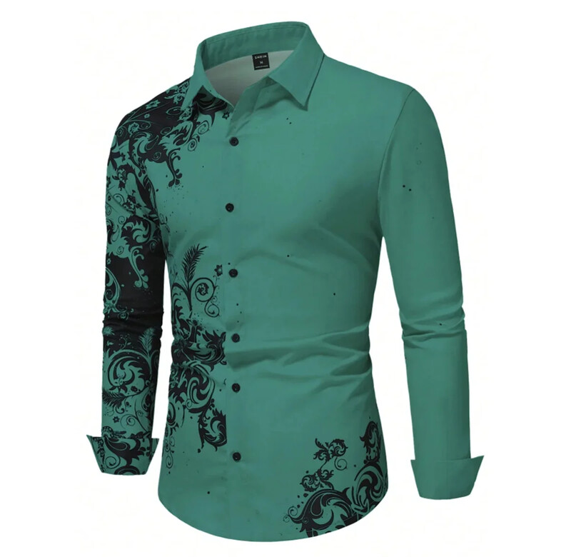 Vyriški marškiniai pavasario/vasaros abstrakčiojo rašto 3D spausdinimu ilgomis rankovėmis užsegami marškinėliai Tiki serijos verslo laisvalaikio marškiniai