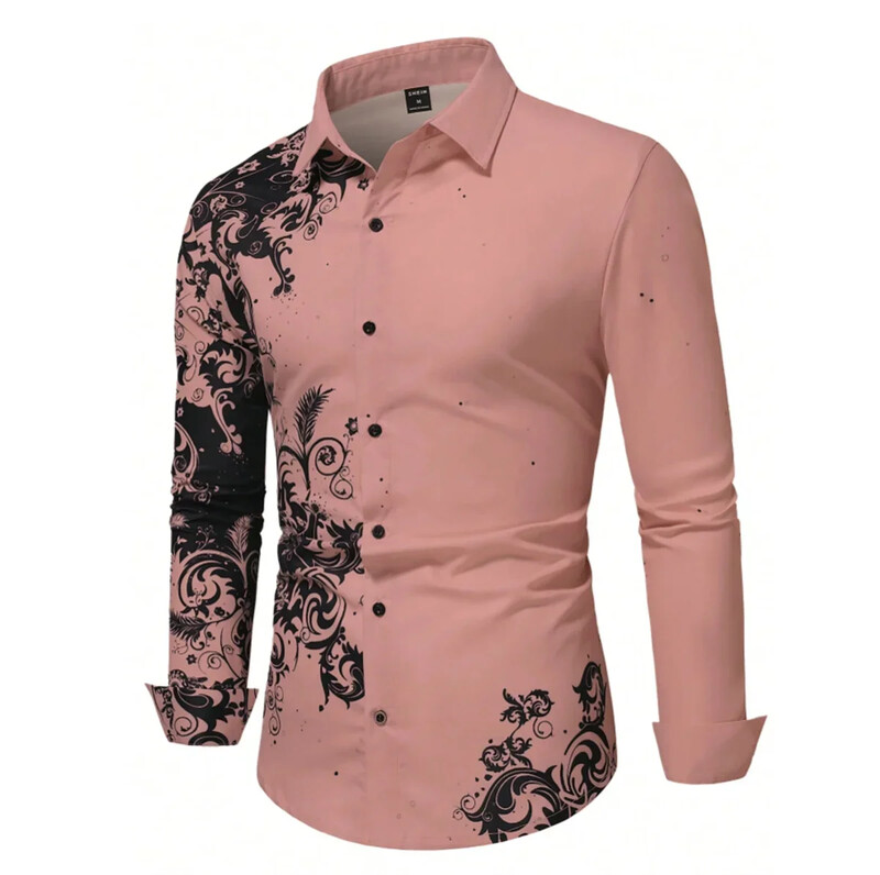 Vyriški marškiniai pavasario/vasaros abstrakčiojo rašto 3D spausdinimu ilgomis rankovėmis užsegami marškinėliai Tiki serijos verslo laisvalaikio marškiniai