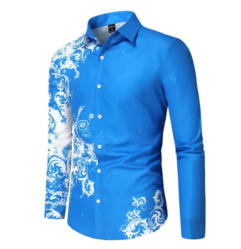 Vyriški marškiniai pavasario/vasaros abstrakčiojo rašto 3D spausdinimu ilgomis rankovėmis užsegami marškinėliai Tiki serijos verslo laisvalaikio marškiniai