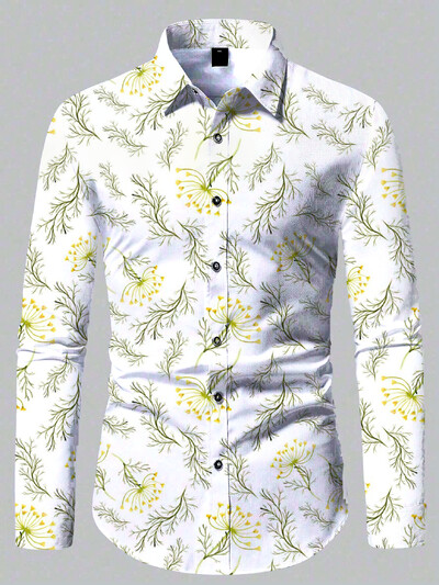 2024 m. Nauji laisvalaikio lauko patogūs 3D spausdinti gėlių rašto marškiniai Paplūdimio saulės mados ploni vyriški marškiniai ilgomis rankovėmis