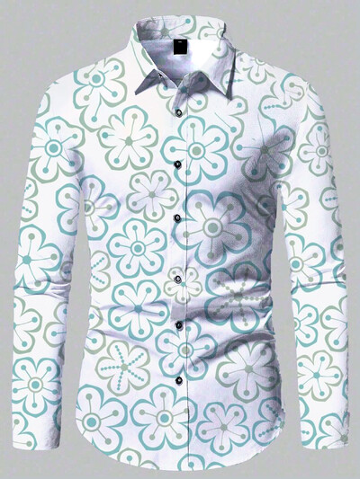 2024 m. Nauji laisvalaikio lauko patogūs 3D spausdinti gėlių rašto marškiniai Paplūdimio saulės mados ploni vyriški marškiniai ilgomis rankovėmis