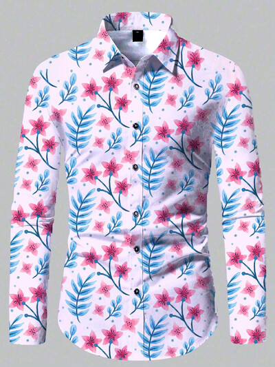 2024 m. Nauji laisvalaikio lauko patogūs 3D spausdinti gėlių rašto marškiniai Paplūdimio saulės mados ploni vyriški marškiniai ilgomis rankovėmis