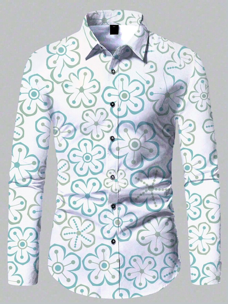2024 m. Nauji laisvalaikio lauko patogūs 3D spausdinti gėlių rašto marškiniai Paplūdimio saulės mados ploni vyriški marškiniai ilgomis rankovėmis