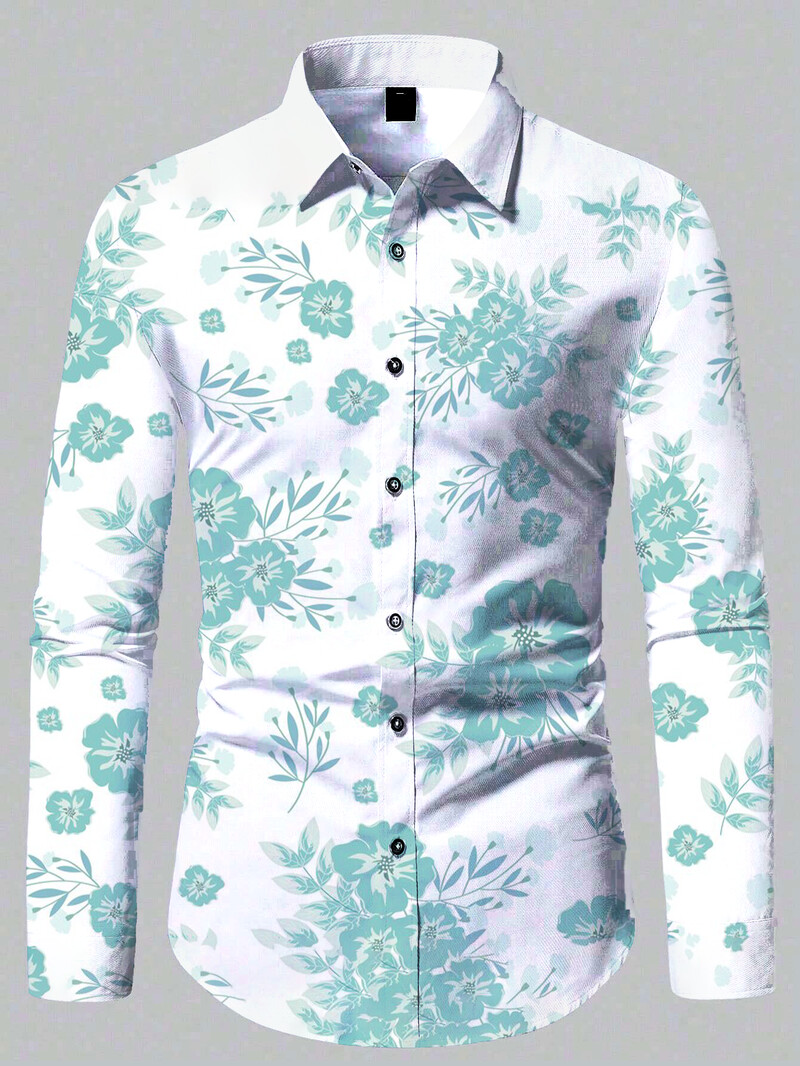 2024 m. Nauji laisvalaikio lauko patogūs 3D spausdinti gėlių rašto marškiniai Paplūdimio saulės mados ploni vyriški marškiniai ilgomis rankovėmis