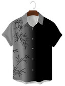2024 Fashion Ink Bamboo Leaves Kolmemõõtmeline trükiga kraega särk Meeste vabaaja lühikeste varrukatega särk Suvine lahtine poiste särk