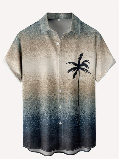 2024 Fashion Ink Bamboo Leaves Kolmemõõtmeline trükiga kraega särk Meeste vabaaja lühikeste varrukatega särk Suvine lahtine poiste särk