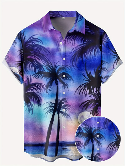 2024 Fashion Ink Bamboo Leaves Kolmemõõtmeline trükiga kraega särk Meeste vabaaja lühikeste varrukatega särk Suvine lahtine poiste särk