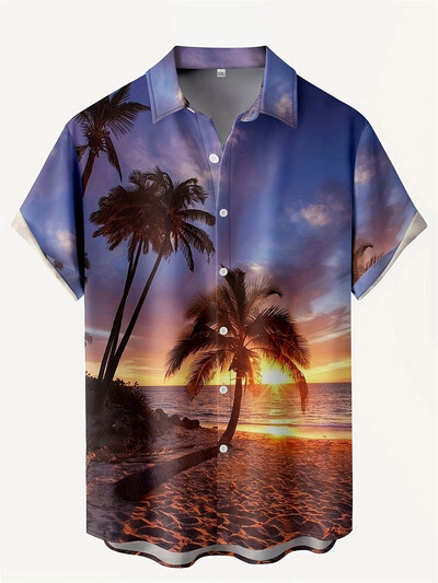 2024 Fashion Ink Bamboo Leaves Kolmemõõtmeline trükiga kraega särk Meeste vabaaja lühikeste varrukatega särk Suvine lahtine poiste särk