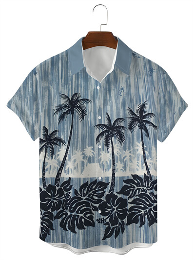 2024 Fashion Ink Bamboo Leaves Kolmemõõtmeline trükiga kraega särk Meeste vabaaja lühikeste varrukatega särk Suvine lahtine poiste särk